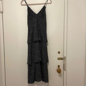 Very cute NWOT aqua polka dot navy tiered slip dress